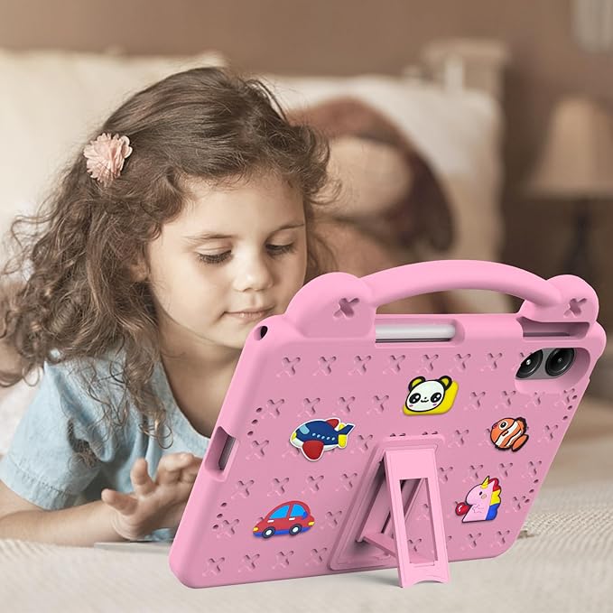 AKABEILA Compatible with Xiaomi Redmi Pad Pro 12.1 2024 Tablet Case, Kids Friendly Universal Lightweight Shockproof Protective Case with Shoulder Strap & Stand Handle & Pen Tray Pink