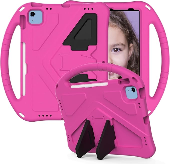 Dteck for iPad 10th Generation Case 2022 10.9 Inch,Lightweight Kids Friendly Shockproof Protective Case with Handle Pencil Holder Kickstand Child Cover for Apple iPad 10th Gen 10.9 Inch 2022,Rose