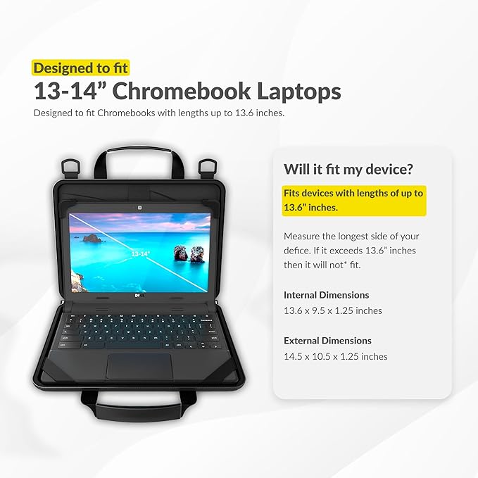 UZBL 13-14 Inch Always-on Chromebook Protective Hard Case with Adjustable Shoulder Strap and Carrying Handles