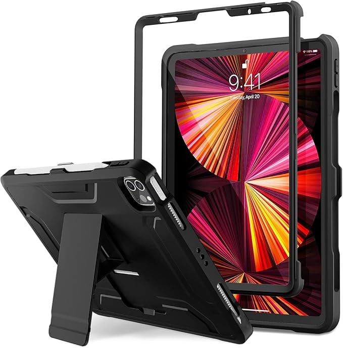 DTTO for iPad Pro 11 inch Case 2022(4th Gen)/2021(3rd Gen), [Screen Protector] Dual Layer Full Body Protection Cover with Pencil Holder, Also Fit iPad Pro 11'' 2020&2018/iPad Air 5/Air 4 - Black