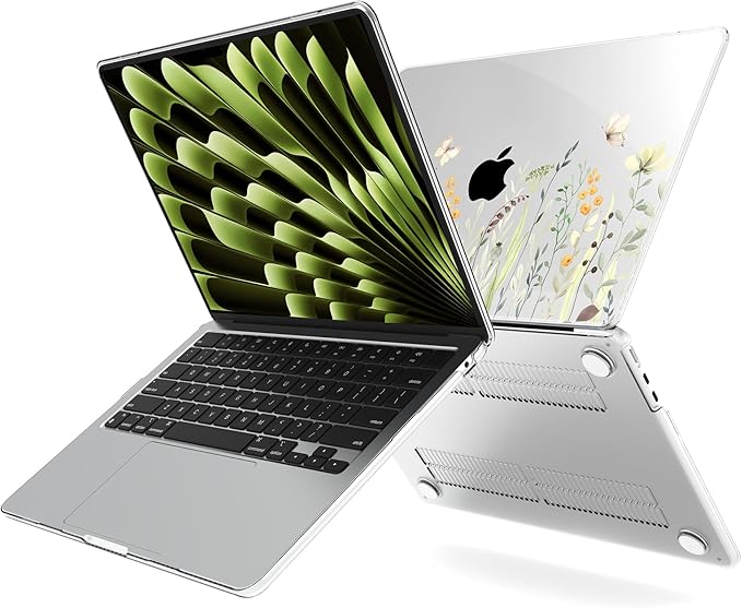 G JGOO Compatible with MacBook Air 13 inch Case 2026 2025-2022 M5 A3449 M4 A3240 M3 A3113 M2 A2681, Clear Hard Shell for MacBook Air 13.6 inch Case +Keyboard Cover +Screen Protector, Green Plant