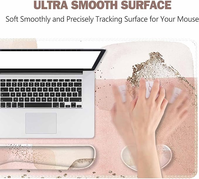 ToLuLu Extended Gaming Mouse Pad, Memory Foam Ergonomic Keyboard Mouse Wrist Rest Support Set, Large Desk Mat with Stitched Edges, Non-Slip Base Mousepad for Home Office Game Study, Pink Gold