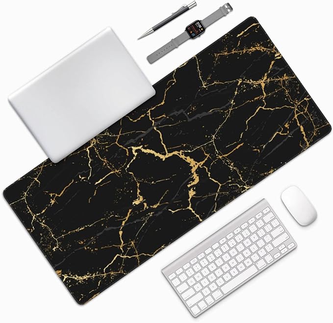 Black and Gold Marble Texture Mouse Pads XXL Extended Mousepad with Stitched Edges Non-Slip Rubber Base Computer Keyboard Pad Desk Mat for Home Office Desk Decor, 35.4" X 15.7"