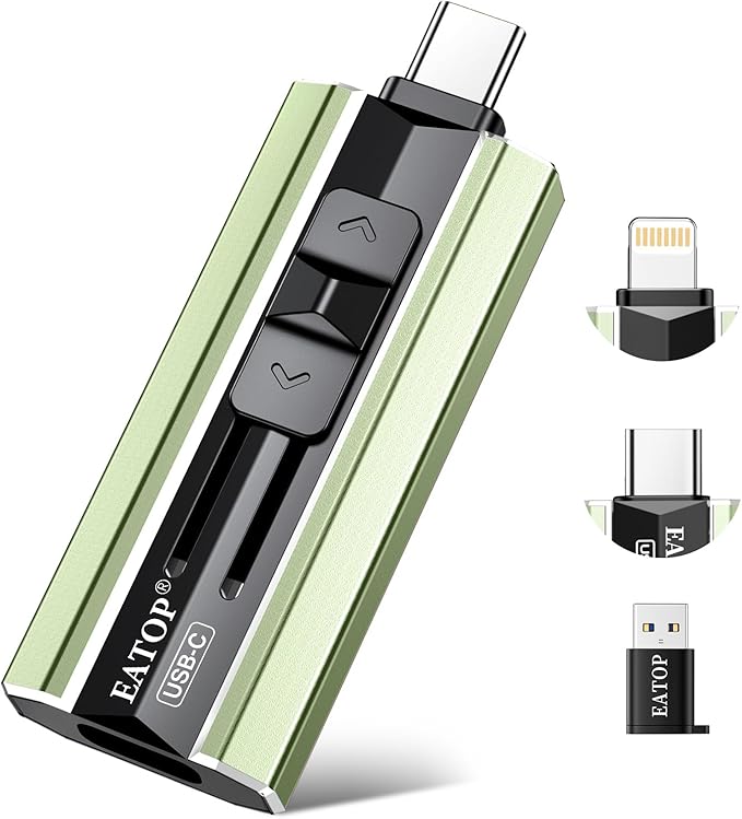 EATOP 512GB Dual Interface Flash Drive, No App Required, Portable USB Storage Memory Stick for iPhone, iPad, Android, PC & Mac – Easily Stores Photos, Videos & Files (Sage Green)