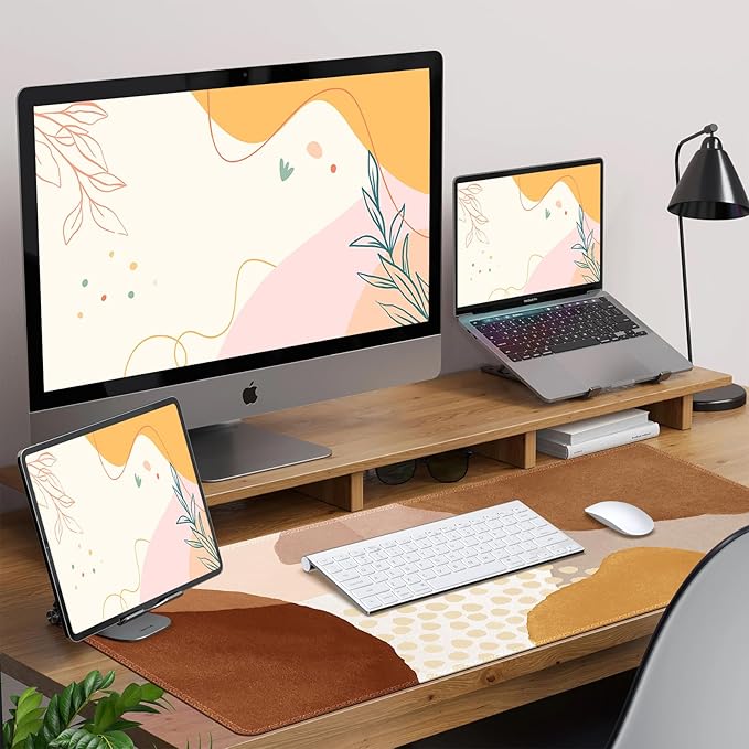HAOCOO Desk Matt for Desktop, Computer Desk Pad Mat, Large Mouse Pad for Desk, XXL Gaming Mousepad with Non-Slip Base, Waterproof Laptop Keyboard Mat for Office Women, Orange Brown Boho