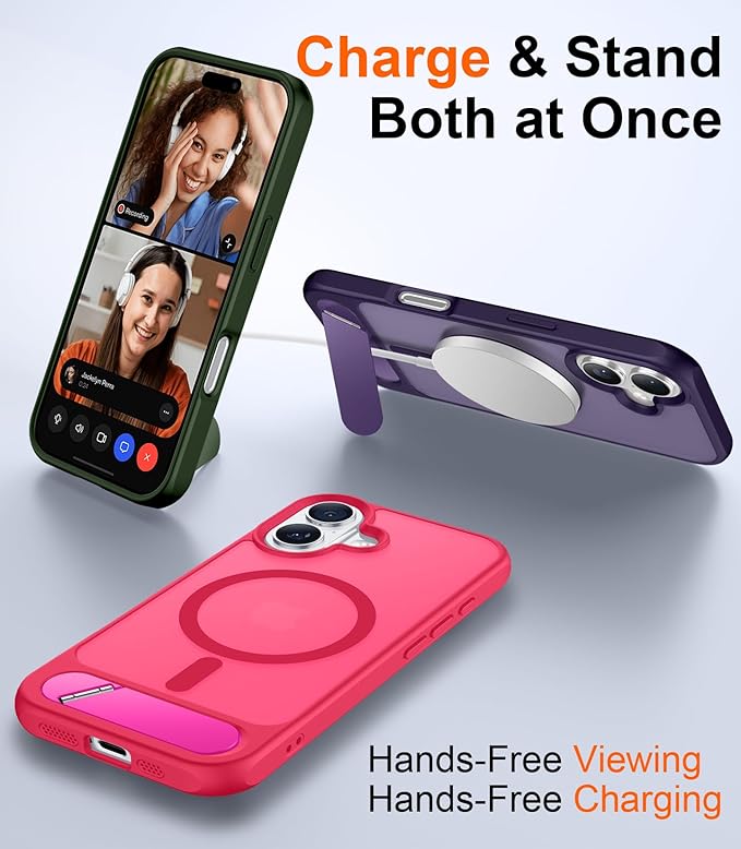 Magnetic Compatible with iPhone 16 Case, [Built-in Invisible Kickstand][Compatible with MagSafe][Military Grade Shockproof] Slim Translucent Matte Phone Case for iPhone 16 6.1"