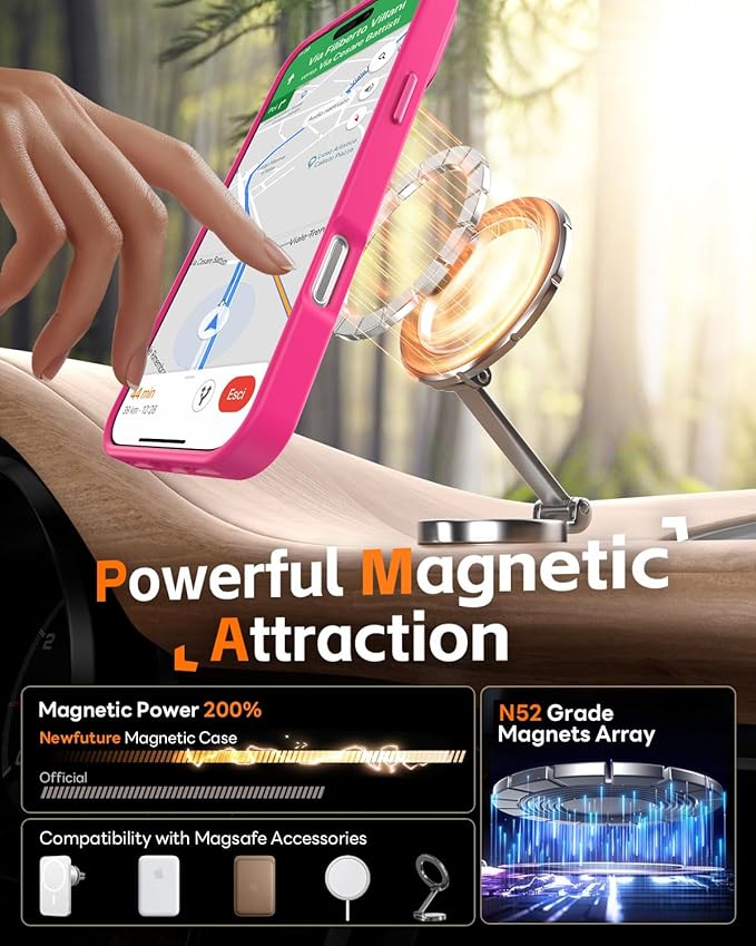 Newfuture Magnetic for iPhone Air Case [Compatible with Magsafe] [Military Grade Drop Protection] Translucent Matte Anti-Scratch Shockproof Protective Phone Cover 6.5 Inch, Hot Pink