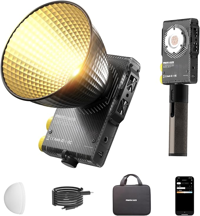PHOTOOLEX Q100lite 100W LED Video Light with 72Wh Battery Grip, 2700K-6500K Bi-Color COB Continuous Output Lighting, CRI 97+, 27000 Lux@1m Portable Photography Light for Photography, Photo Studio