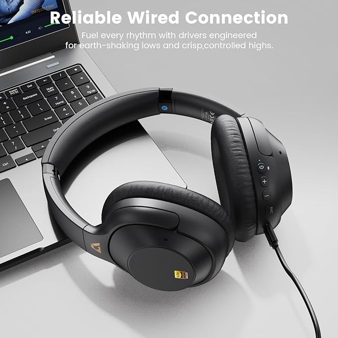 Riibox by 1Mii Y7Pro Hybrid Active Noise Cancelling Headphones, LDAC Hi-Res Audio, 100H Playtime, Bluetooth 6.0, Customize EQ via App, Comfort Fit Wireless Over-Ear Headphones for Home Office Travel