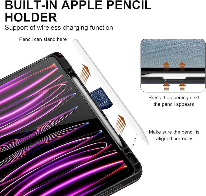 Genuine Leather Case for iPad Pro 13 inch (M5/M4) 2025/2024 with Pencil Holder | Slim Protective Cover with Adjustable Stand,Magnetic Closure,Auto Wake/Sleep, Premium Leather | Blue