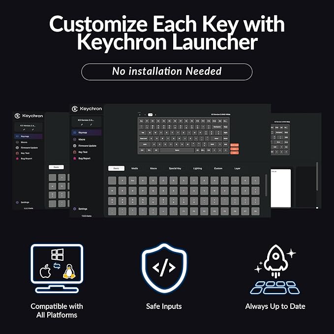 Keychron K3 Version 3 Low Profile Wireless Mechanical Keyboard, 75% Layout QMK Programmable Bluetooth 5.2/Wired, White Backlit with Shine-Through Keycaps for Mac Windows Linux