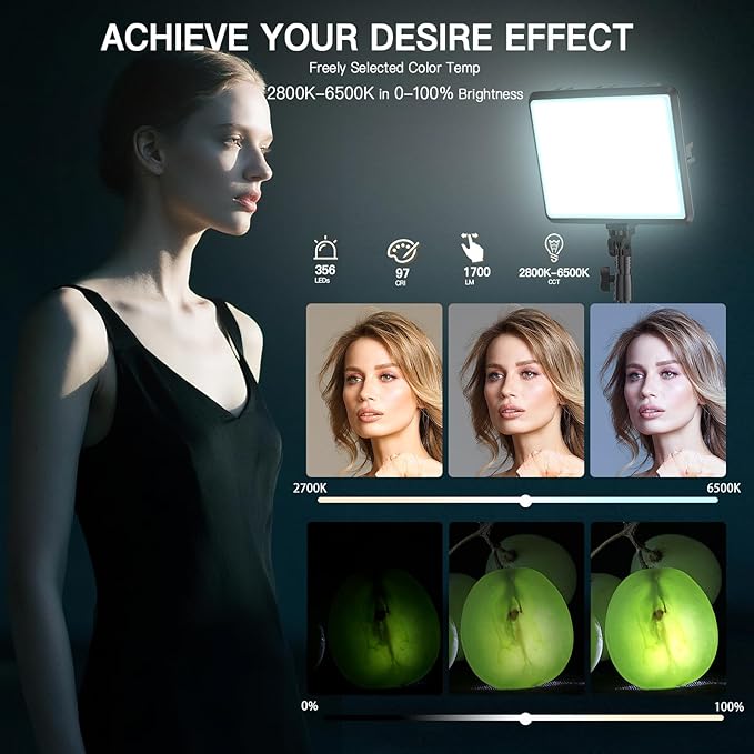 1-Pack LED Video Light Kit, NiceVeedi Photography Lighting Kit, 2800-6500K Dimmable Studio Light with Tripod Stand & Phone Holder, 73" Stream Light for Video Recording, Game Streaming, YouTube
