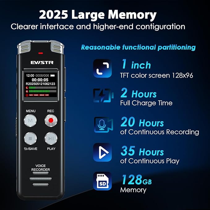 128GB Digital Voice Recorder Voice Activated Recorder with Playback - Upgraded Tape Recorder for Lectures, Meetings, Interviews, Audio Recorder USB Charge, MP3