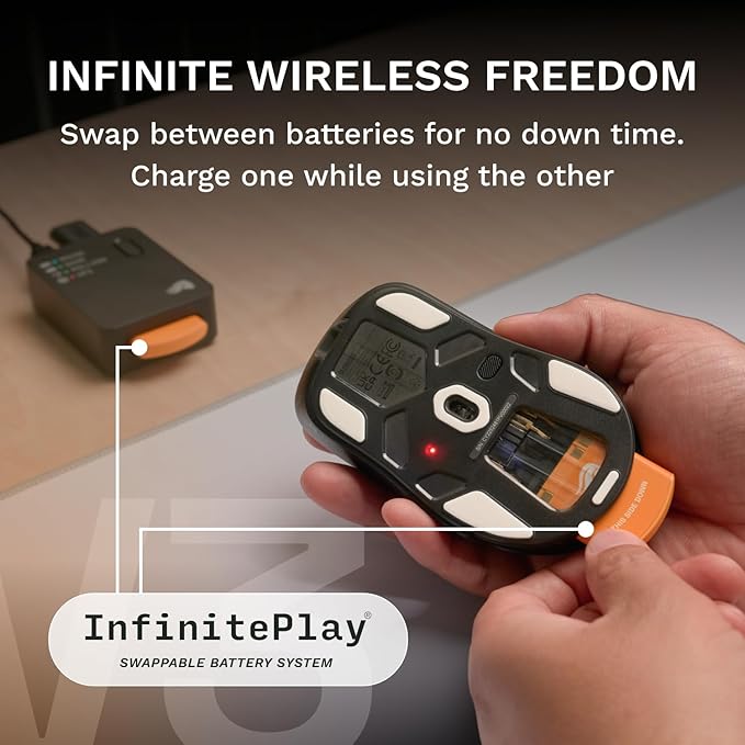 GLORIOUS Gaming Model D3 Wireless Gaming Mouse - InfinitePlay Swappable Battery, 130H Battery Life, 8k Polling, 130M Optical Switches, Ultralight 69g, 30K DPI Optical Sensor, RGB - Black