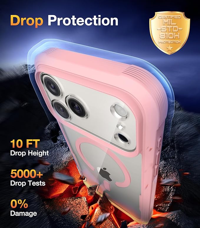 Diaclara Magnetic Designed for iPhone 17 Pro Max Case Full Body Bumper,[Compatible with MagSafe] Military Drop Proof Cover with Built-in Privacy Screen Protector,Pink