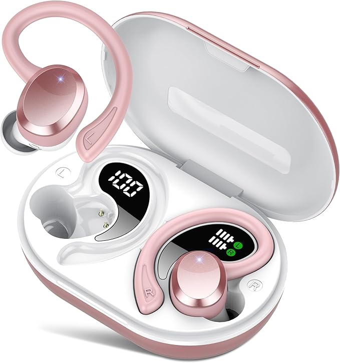 sprtoybat Wireless Earbuds, 2026 New Bluetooth 5.4 Headphones Sport Earphones with 68Hrs Playtime LED Display ENC Noise Cancelling Mic, IPX7 Waterproof Over Ear Ear Buds with Hook for Sports/Running