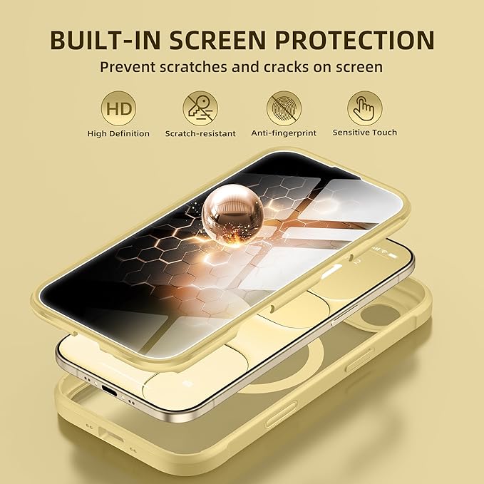 BERFY for iPhone Air Case, Compatible with MagSafe, Built-in Privacy Screen Protector, Camera Protection, Shockproof Full Body Phone Case 6.5", Clear Yellow