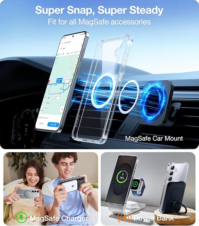 TORRAS Magnetic Shockproof for Samsung Galaxy S25 Plus Case, [Compatible with MagSafe][4X Military Grade Protection][Anti-Yellowing] Magnetic Slim Clear for Samsung S25+Plus Case, Diamond Clear