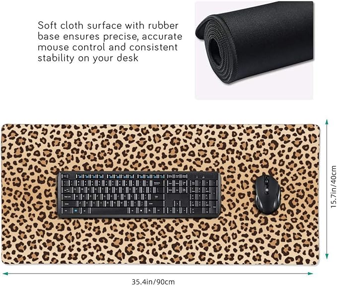 Leopard Print Mouse Pads XXL Extended Mousepad with Stitched Edges Cheetah Animal Skin Non-Slip Rubber Base Computer Keyboard Pad Desk Mat for Home Office Desk Decor, 35.4" X 15.7"