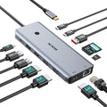 MOKiN 12-in-1 USB C Docking Station, 3 HDMI 4K@60Hz Triple Display Hub with 100W PD, 10Gbps USB-C/A Port, Gigabit Ethernet, SD/microSD Card Reader, Screen Control Button for Laptop Windows