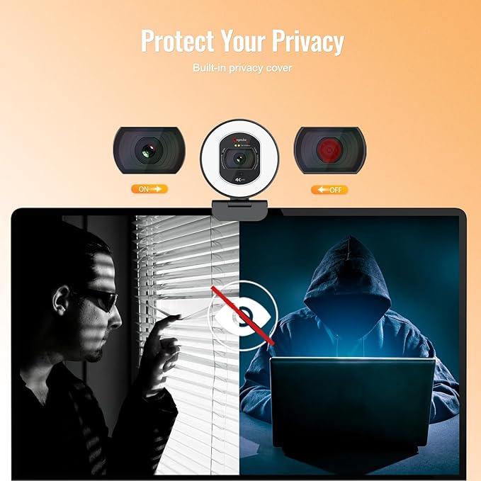 Angetube 4K Webcam with Light for PC, UHD 4K, TOF Auto Focus, Dual AI Noise-Cancelling Mics, 1080p@60FPS, USB Streaming Webcam w/Privacy Cover for Laptop/Mac/Desktop/PC Work w/Zoom/Teams/Google Meet