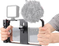 FocusFoto Pro Smartphone Video Rig Filmmaking Recording Vlogging Handheld Cage Handle Grip Stabilizer with Triple Cold Shoe Mount, fit for iPhone 12 Pro Max XS X 8 7 6 Plus OnePlus Samsung