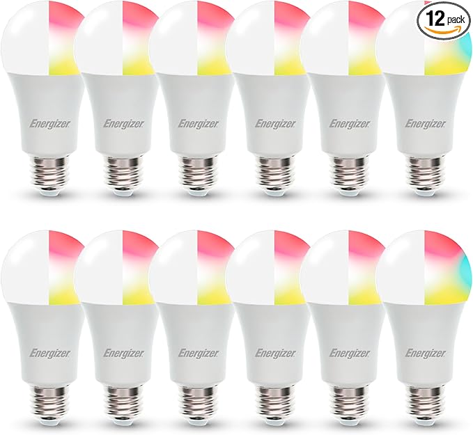 XTREME Energizer Connect Smart A19 LED White & Multi-Color RGB Light Bulbs with Voice Control and Remote Access Through Your Smartphone | Compatible with Alexa and Google Assistant (12 Pack)