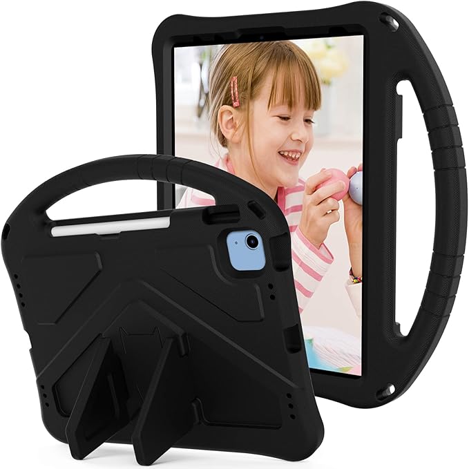 Shockproof Case for Apple iPad A16 11 Inch 2025 11th Gen/iPad 10th Generation 2025 10.9", with Shoulder Strap Soft EVA Handle Design Foldable Kickstand Kids Friendly Cover for Girls Boys, Black