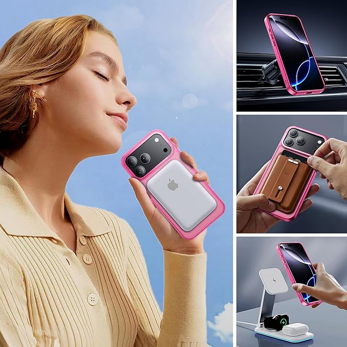 for iPhone 17 Pro Case with 2X Screen Protectors [Compatible with MagSafe] Military Grade Drop Protection Skin Feeling Cover Shockproof Slim Fit iPhone 17 Pro Phone Case 6.3 inch,Pink