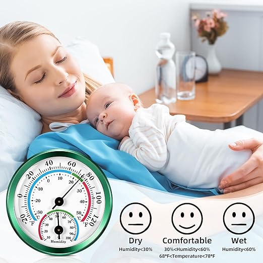 Weewooday 3 Pcs Indoor Outdoor Thermometer 2 in 1 Mini Home Temperature Humidity Hygrometer Monitor Gauge for Home Offices Wall (Green,2.2 Inch)