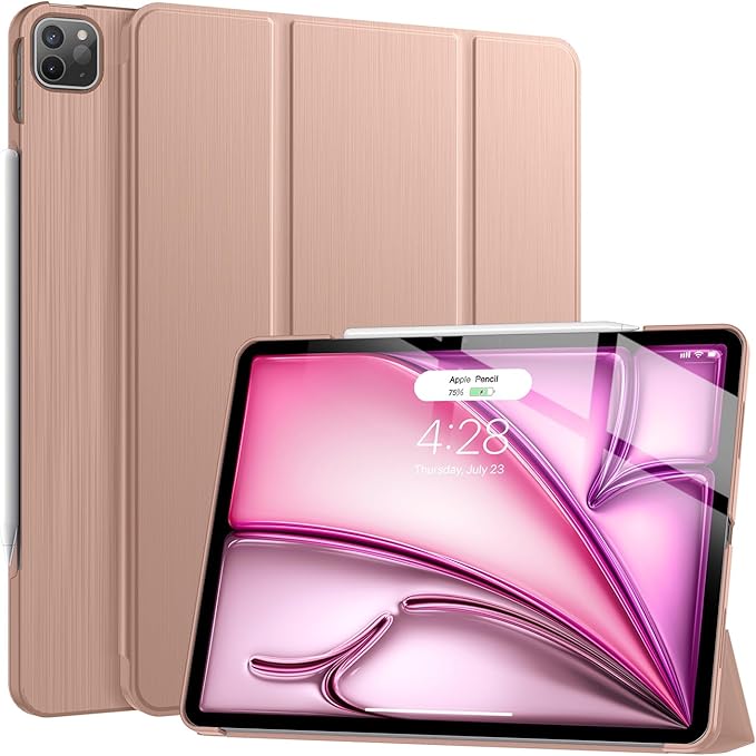 Soke Case for iPad Air 13 Inch (M3/M2) 2025/2024,iPad Pro 12.9 2022 2021(6th 5th Generation) - [Slim Trifold Stand + Auto Wake/Sleep],Protective Hard PC Back Cover (Rose Gold)