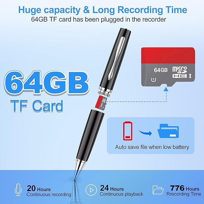 64GB Digital Voice Recorder - Voice Activated Audio Recorders, Voice Recording Device with Playback, Portable Taking Device with Noise Reduction, Smart Recorder for Meeting/Course/Lectures