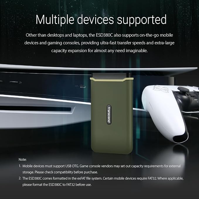 Transcend 2TB External SSD, Up to 2000MB/s, Portable Hard Drive for Steam Deck/iPhone/iPad/Mac/Windows/Android/Tablets/PS5/PS4/Xbox/Smart TV, USB 3.2 Gen 2 (20Gbps) USB-C Cable Portable SSD