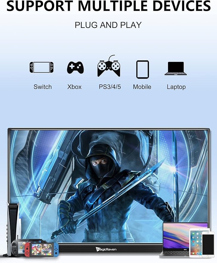 MAGICRAVEN 2.5K Portable Monitor, 17.3" QHD IPS Laptop Screen, VESA USB C HDMI Second Computer Gaming Display with 2 Speakers, Travel Monitor for MacBook Phone PS4/5 PC Phone Xbox Switch