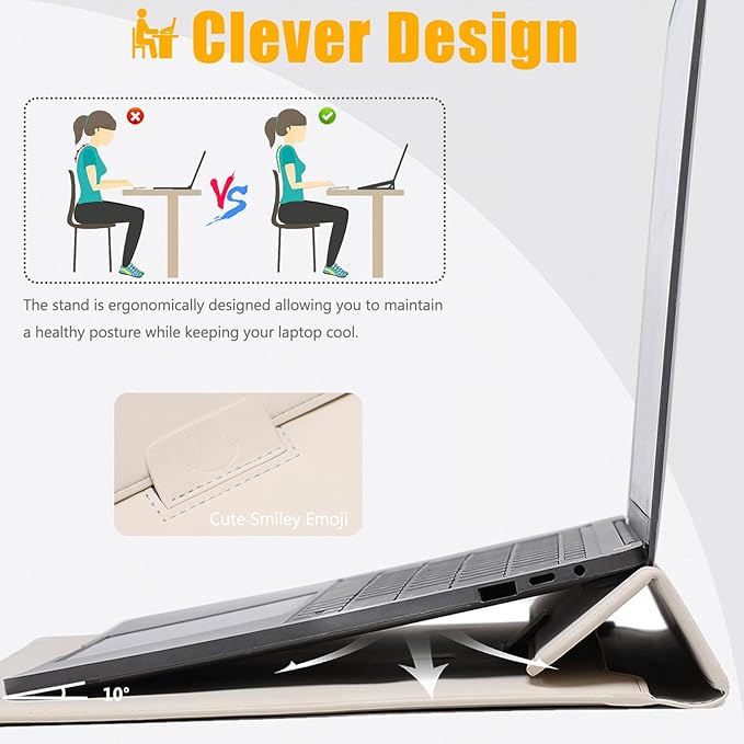 HYZUO 13.3-14 Inch Laptop Sleeve Case with Stand Feature for MacBook Pro 14 M5/M4/M3/M2/M1 2026-2021, MacBook Pro/Air 13.3, 13.5" 13.8" Surface Laptop, HP Spectre X360 13/14, Beige | with Stand Feature, Beige