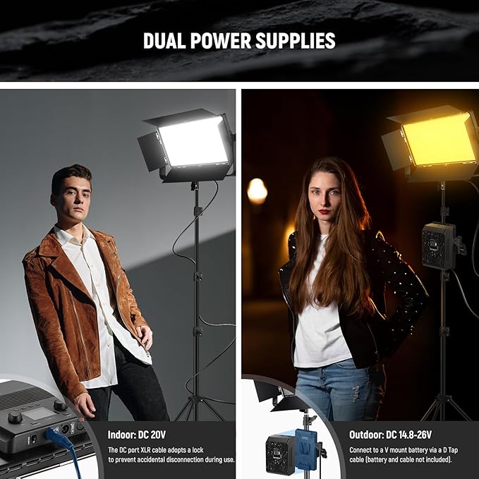 NEEWER 105W RGB LED Panel Video Light Kit with Barn Doors, 1200 LEDs 31500Lux/0.5m 2500K-10000K CRI96+/TLCI97+ Dimmable, APP/2.4G/Panel/DMX Control, Studio Photography Video Recording Lighting, AP100C