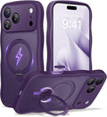 CAPRARO for iPhone 17 Pro Case with 360° Spin Magnetic Stand for Women, [Compatible with MagSafe] [Full Camera Protection] Cute Wave Translucent Matte Case for iPhone 17 Pro, Deep Purple
