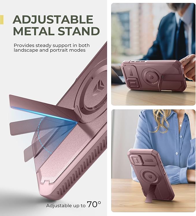 Dexnor for iPhone 16 Plus Case with Slide Camera Cover&Adjustable Kickstand & Built-in Screen Protector,Compatible with MagSafe Shockproof Bumper Cases Heavy-Duty Magnetic Protective Cover,Peony Pink