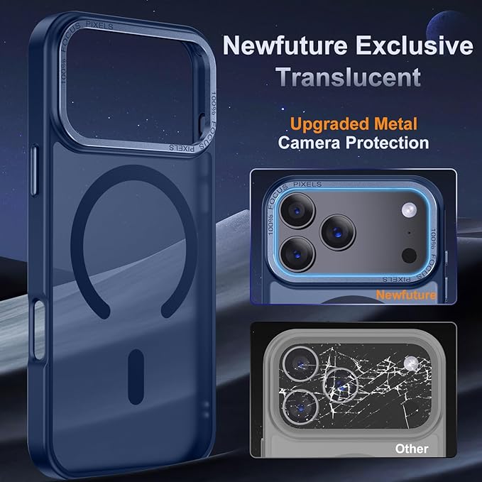 Newfuture Magnetic for iPhone 17 Pro Max Case [Compatible with Magsafe] [Military Grade Drop Protection] Translucent Matte Anti-Scratch Shockproof Protective Phone Cover 6.9 Inch, Navy Blue