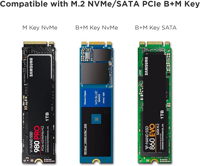 Satechi USB-C Aluminum Tool-Free Enclosure for M.2 PCIE NVME and SATA SSD, Support USB 3.2 Gen 2, 10 Gbps, M.2 NVMe/SATA PCIe B+M Key, up to 4TB, UASP Trim for SSD Size 2242/2260/2280