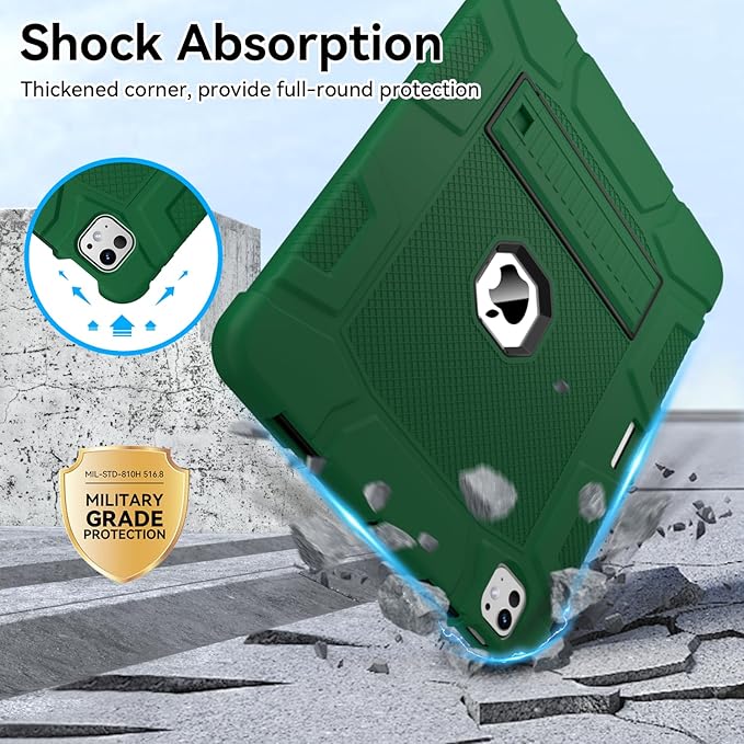 Case for iPad Pro 13 Inch Case (M5 2025/ M4 2024) with Pencil Holder, Built-in Stand, Military Grade Shockproof Protective Cover for iPad Pro 13" (Alpine Green)