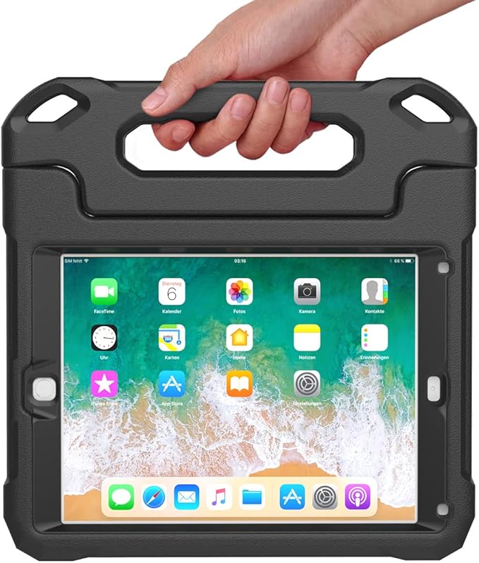SUPLIK Kids Case for iPad 5th/6th Generation (9.7 inch, 2017/2018), iPad Air 1 & Air 2 & Pro 9.7 Case with Screen Protector, Durable Shockproof Kids Cover with Handle Stand, Black