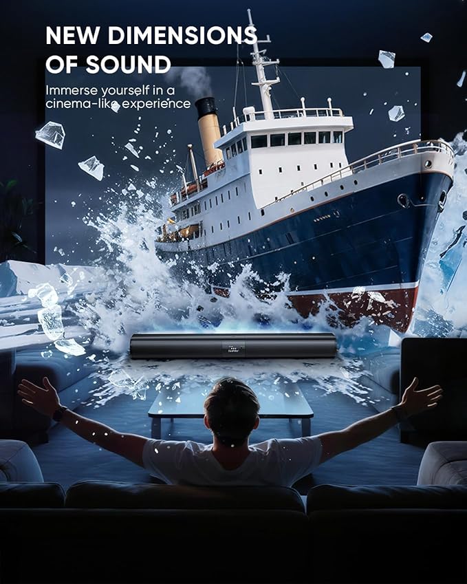 Saiyin Sound Bar for Smart TV, Detachable Soundbar TV Speaker with Bluetooth/ARC/Optical/AUX Input, Super Diaphragm Driver and 3 Preset Sound Effects for TV/PC/Projector.