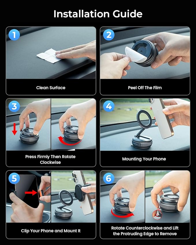DIMONCOAT 2026 Upgraded Vacuum Magnetic Phone Holders for Your Car【119+LBS Strongest Suction】 for Magsafe Car Mount, 360° Adjustable Car Phone Holder Mount for iPhone 17 Pro Max Samsung Galaxy S26