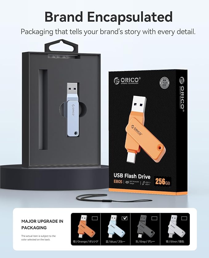 ORICO USB-Cand USB-A Flash Drive 150MB/S Metal Housing Swivel Design Support OTG Function 2 in 1 PenDrive 32GB for USB C and USB A Devices -EB05 BL