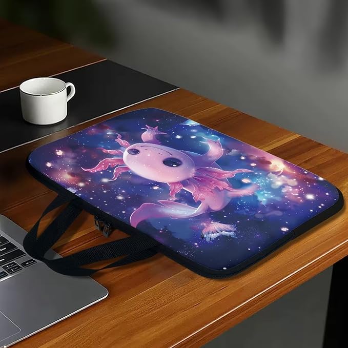 Cute Axolotl 15 Inch Laptop Handle Bag Computer Protect Case Pouch Holder Galaxy Space Notebook Sleeve Neoprene Cover Soft Carring Travel Case for Chromebook Computer Briefcase
