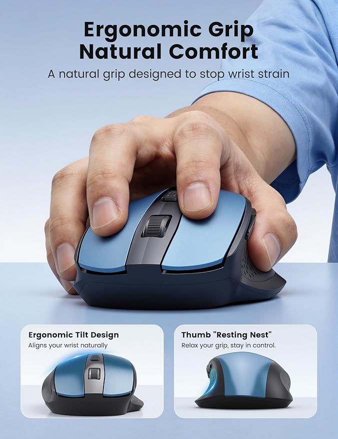 SABLUTE Wireless Mouse for Laptop, Blue Computer Mouse with USB-A&USB-C Receiver, Office Cordless Mice with 6 Buttons & 3 Level DPI for Small to Medium Hands, Works with PC, Desktop, Tablet M21
