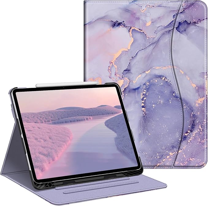 Fintie Folio Case for iPad Air 13-inch M4/M3/M2 (2026/2025/2024), Multi-Angle Viewing Protective Stand Cover with Pencil Holder & Pocket, Auto Sleep/Wake, Lilac Marble