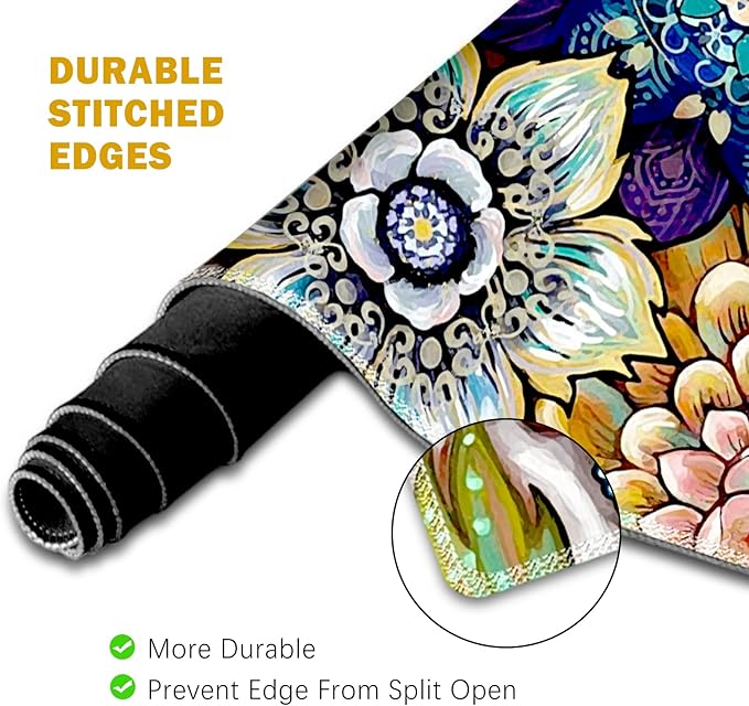 ToLuLu Extended Gaming Mouse Pad, Memory Foam Ergonomic Keyboard Mouse Wrist Rest Support Set, Large Desk Mat with Stitched Edges, Non-Slip Base Mousepad for Home Office Game, Colorful Flower