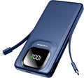 Portable Charger with Built-in Cables,22.5W Super Fast Charging Power Bank Slim Phone Charger,10000mAh Travel Battery Pack Battery Bank with Smart LED Display for iPhone, Android & USB-C (Blue)